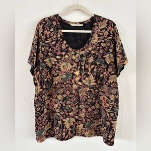 Peruvian Connection Printed Floral Tee Shirt, 100% Pima Cotton, Size XL